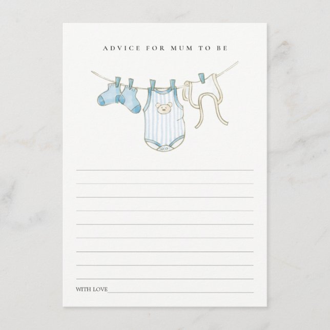 Cute Blue Clothesline Advice for Mum Baby Shower Enclosure Card (Front)