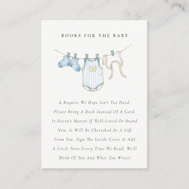 Cute Blue Clothesline Books for Baby Shower Enclosure Card (Front)