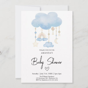 Cute Blue cloud Boy Baby Shower  Invitation