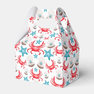 Cute Blue Coastal Seaside Crab & Shell Pattern Favour Box