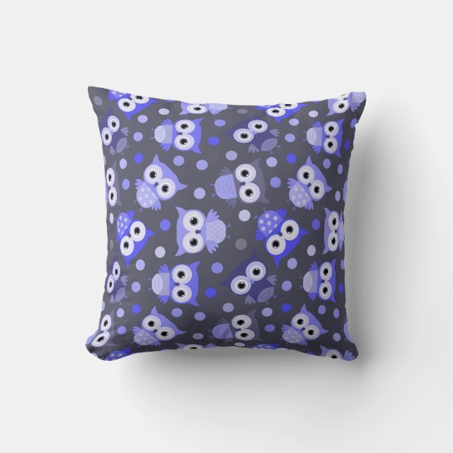 Cute blue colorful owl pattern cushion (Front)