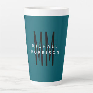 Cute Blue Colour Monogram Initial Letters Name Latte Mug