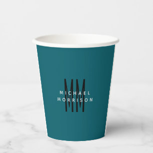 Cute Blue Colour Monogram Initial Letters Name Paper Cups