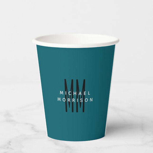Cute Blue Colour Monogram Initial Letters Name Paper Cups (Front)