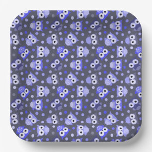 Cute blue colourful owl pattern paper plate