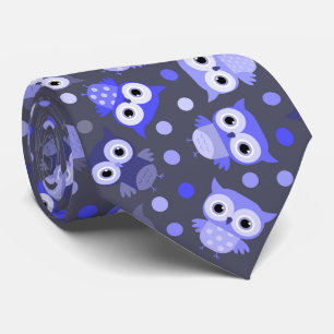 Cute blue colourful owl pattern tie