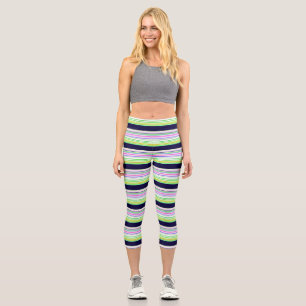Cute blue colourful stripes capri leggings