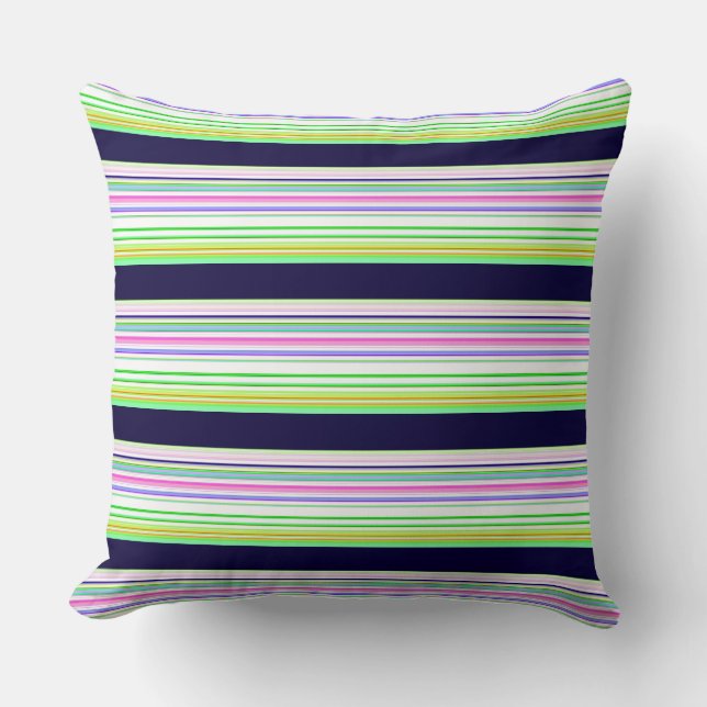 Cute blue colourful stripes cushion (Front)