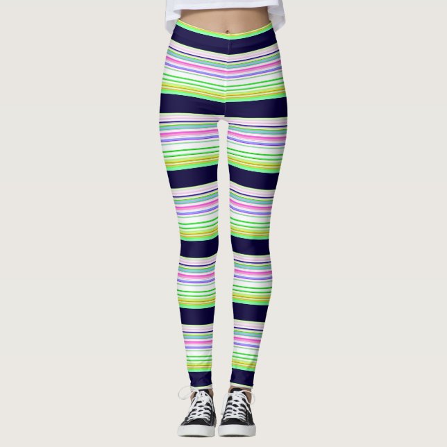 Cute blue colourful stripes leggings (Front)
