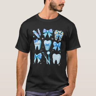 Cute Blue Coquette Bow Teeth Dentist Squad Dental T-Shirt