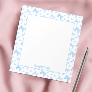 Cute Blue Coquette Bows Hearts Personalised Name Notepad