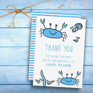 Cute Blue Crab Sea Animals Boy Birthday Thank You Card