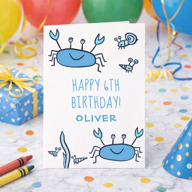 Cute Blue Crab Sea Animals Boy Happy Birthday Card (Creator Uploaded)