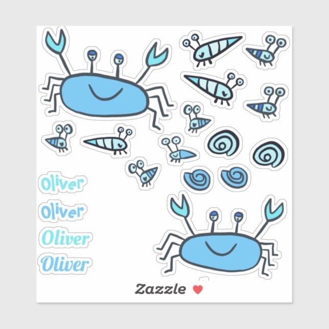 Cute Blue Crab Sea Animals Boy Name (Sheet)