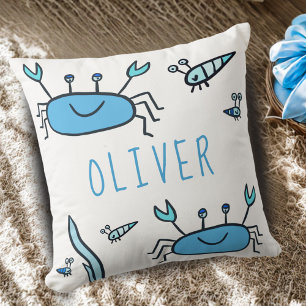 Cute Blue Crab Sea Animals Boy Name Cushion