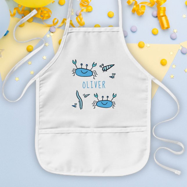 Cute Blue Crab Sea Animals Boy Name  Kids Apron (Creator Uploaded)