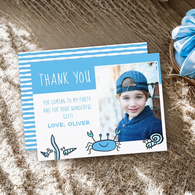 Cute Blue Crab Sea Animals Boy Photo Birthday Postcard (Creator Uploaded)