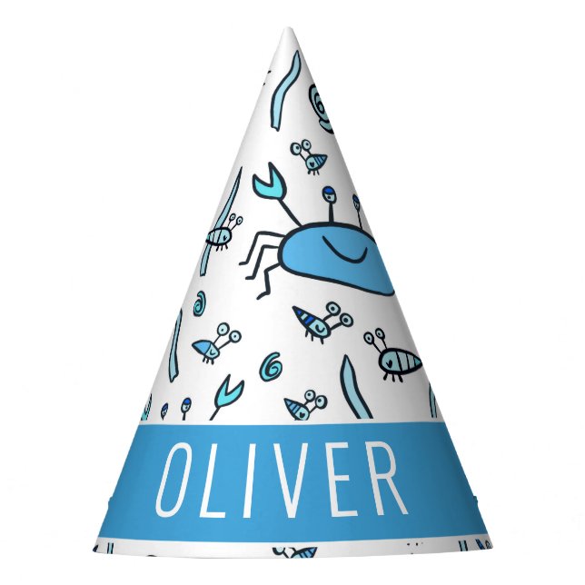 Cute Blue Crab Sea Animals Pattern Boy Birthday Party Hat (Front)
