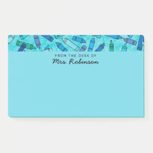 Cute Blue Crayons Teacher From the Desk of 10x6 Post-it Notes