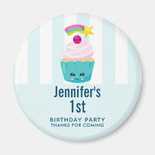 Cute Blue Cupcake with Kawaii Face Birthday Favour Magnet