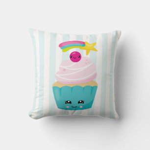 Cute Blue Cupcake with Kawaii Face Cushion