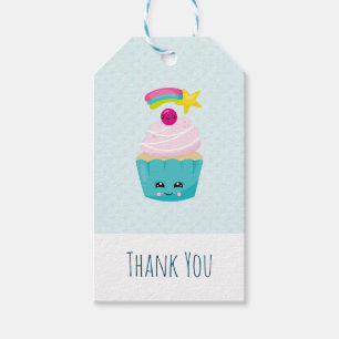 Cute Blue Cupcake with Kawaii Face Thank You Gift Tags