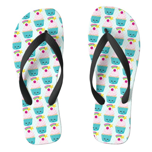 Cute Blue Cupcake with Kawaii Face Thongs (Footbed)