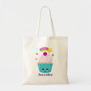Cute Blue Cupcake with Kawaii Face Tote Bag