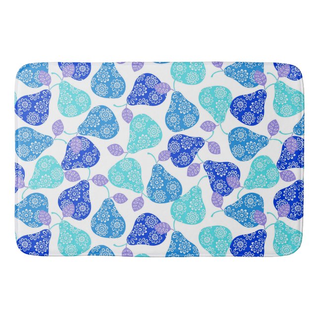 Cute blue' decorative pears pattern bath mat (Front)