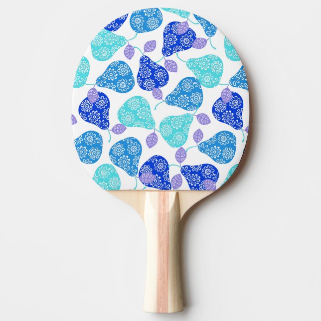 Cute blue' decorative pears pattern ping pong paddle (Front)