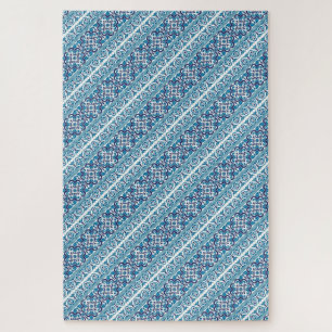 Cute blue decorative ukrainian patterns design jigsaw puzzle