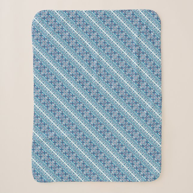 Cute blue decorative ukrainian patterns design sherpa blanket (Front)