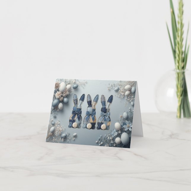 Cute blue denim bunnies easter card (Front)