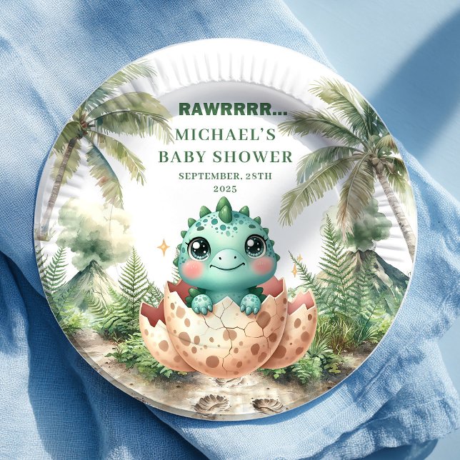 Cute Blue Dino Baby Shower Hatching Soon Plates (Cute Blue Dino Baby Shower Hatching Soon Plates)