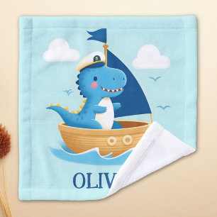 Cute Blue Dino Boat Captain Wash Cloth