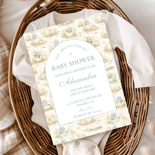 Cute Blue Dino Nursery Baby Shower Invitation (Creator Uploaded)