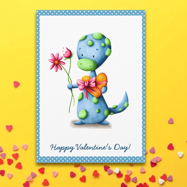 Cute Blue Dino Valentine's Day Card (Creator Uploaded)