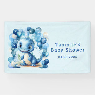 Cute Blue Dinosaur And Balloons Boy Baby Shower Banner