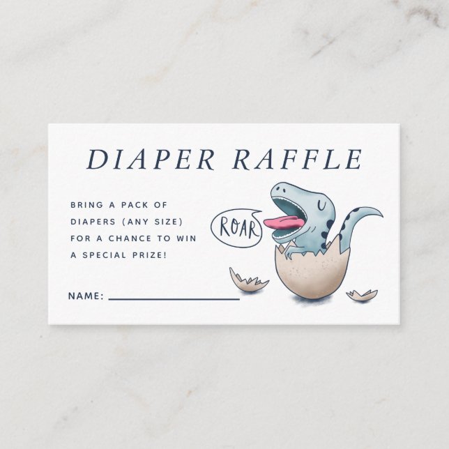 Cute Blue Dinosaur Baby Shower Diaper Raffle Enclosure Card (Front)