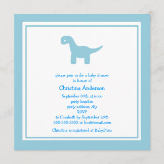 Cute Blue Dinosaur Baby Shower Invitation