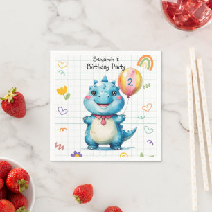 Cute Blue Dinosaur Balloon Boy birthday party Napkin