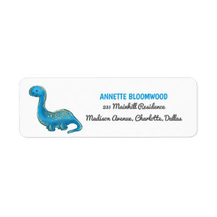 Cute Blue Dinosaur Birthday Party Return Address Label