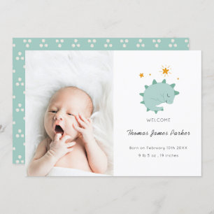 Cute Blue Dinosaur Boy Baby Photo Birth Announcement