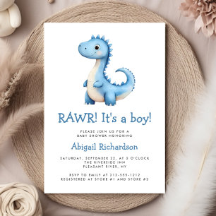 Cute Blue Dinosaur Boy Baby Shower Invitation