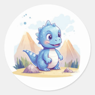 Cute blue dinosaur classic round sticker
