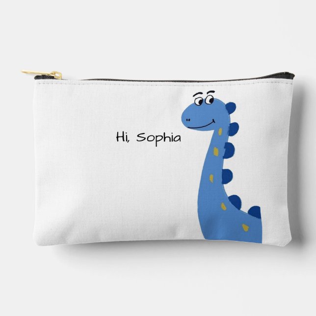 Cute Blue Dinosaur - Custom Name Sophia Accessory Pouch (Front)