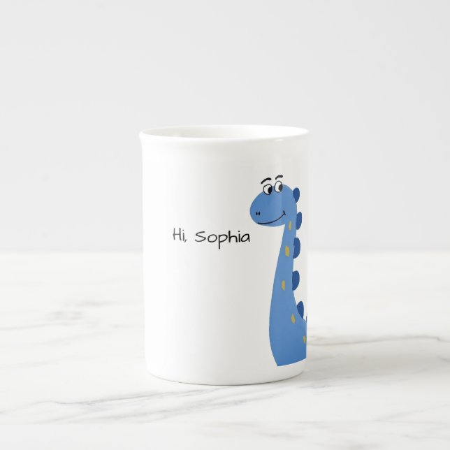 Cute Blue Dinosaur - Custom Name Sophia Bone China Mug (Front)