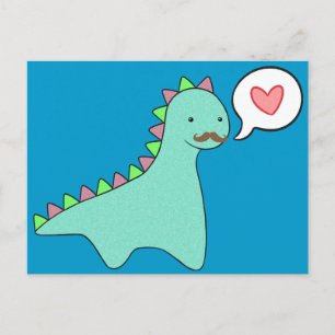 Cute Blue Dinosaur Moustache Postcard