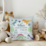 Cute Blue Dinosaur Name Baby Boy Birth Stats Cushion<br><div class="desc">This cute pastel blue modern birth stats baby boy throw pillow features dinosaur cartoons, with a t-rex, stegosaurus and jurassic jungle plants, and can be personalised with your baby boy's full name, date of birth, place of birth, birth weight and birth height. The perfect dinosaur themed baby boy announcement keepsake...</div>