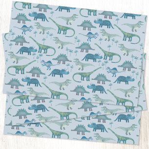 Cute Blue Dinosaur Pattern Wrapping Paper Sheet